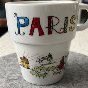 Paris Illustrated White Ceramic Mug with Colorful Lettering